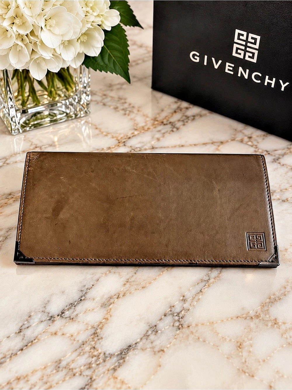 Vintage Givenchy 4G Olive Leather Long Continental Wallet w/ COA